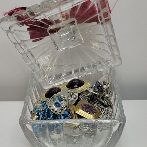 Clear Glass Trinket Box Filled with Earrings
